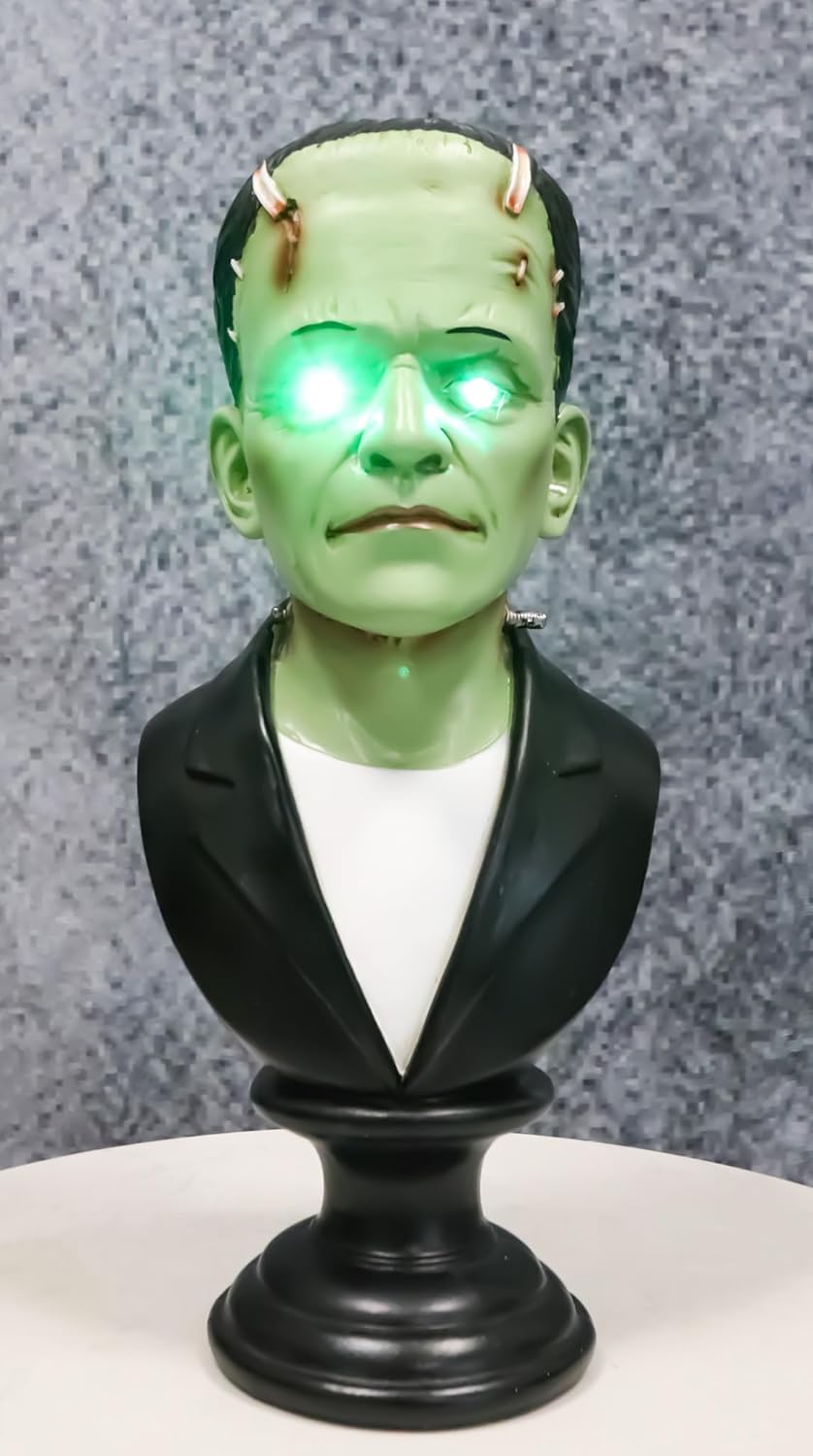 Ebros Gift Day of The Dead Victor Frankenstein Bust Figurine with Green LED Light Up Eyes 13.25" H Gothic Macabre Fantasy Halloween Undead Zombie Accent Sculpture