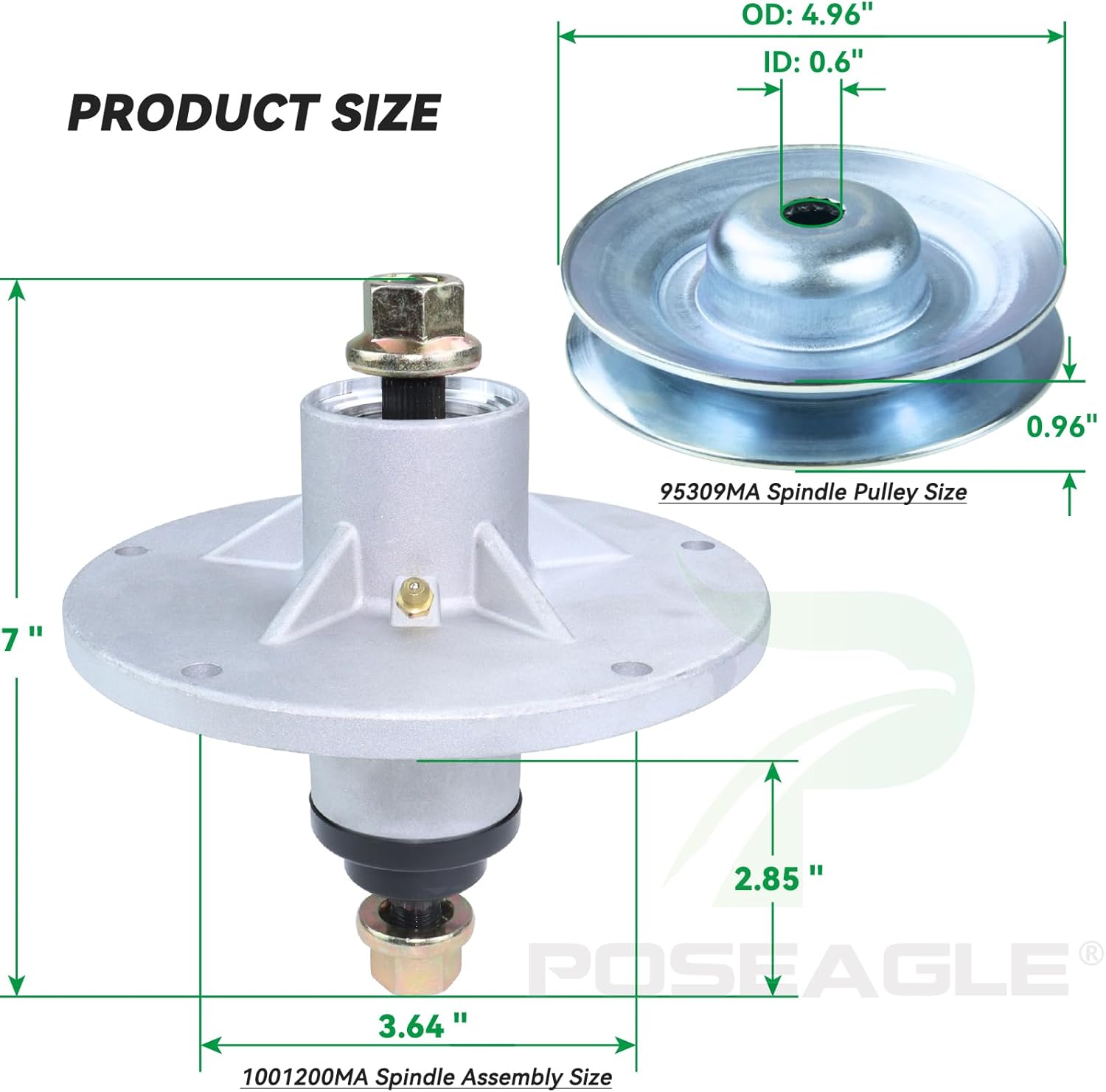 Pre-Greased 1001200MA Spindle Assembly with 95309MA Spindle Pulley Replaces Murray 492574ma, 092574, 94129MA, 1001046, 1001200, 1001194MA, 721447, 726958, 726959 for Murray 46 inch Tractors