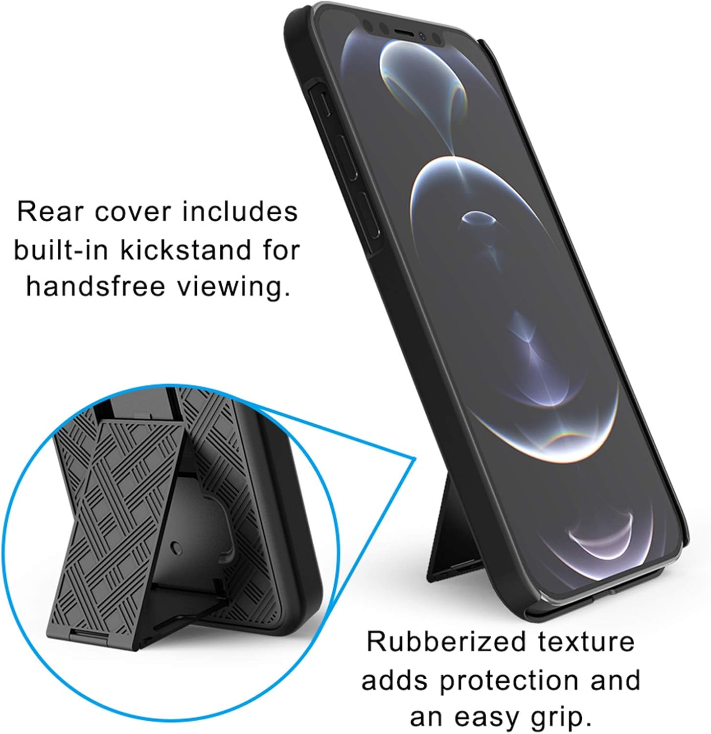 Aduro Combo Case & Holster for iPhone 12 Pro Max, Slim Shell & Swivel Belt Clip Holster, with Built-in Kickstand for Apple iPhone - Image 6