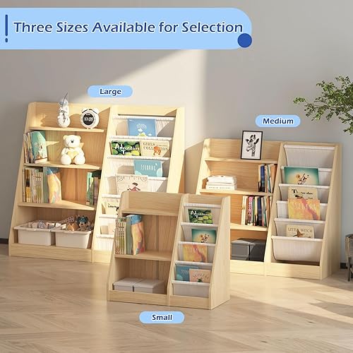 Miniatura 4 de Estantería de 4 niveles para niños, estante para libros para niños pequeños, organizador de almacenamiento de juguetes con 6 eslingas, estante