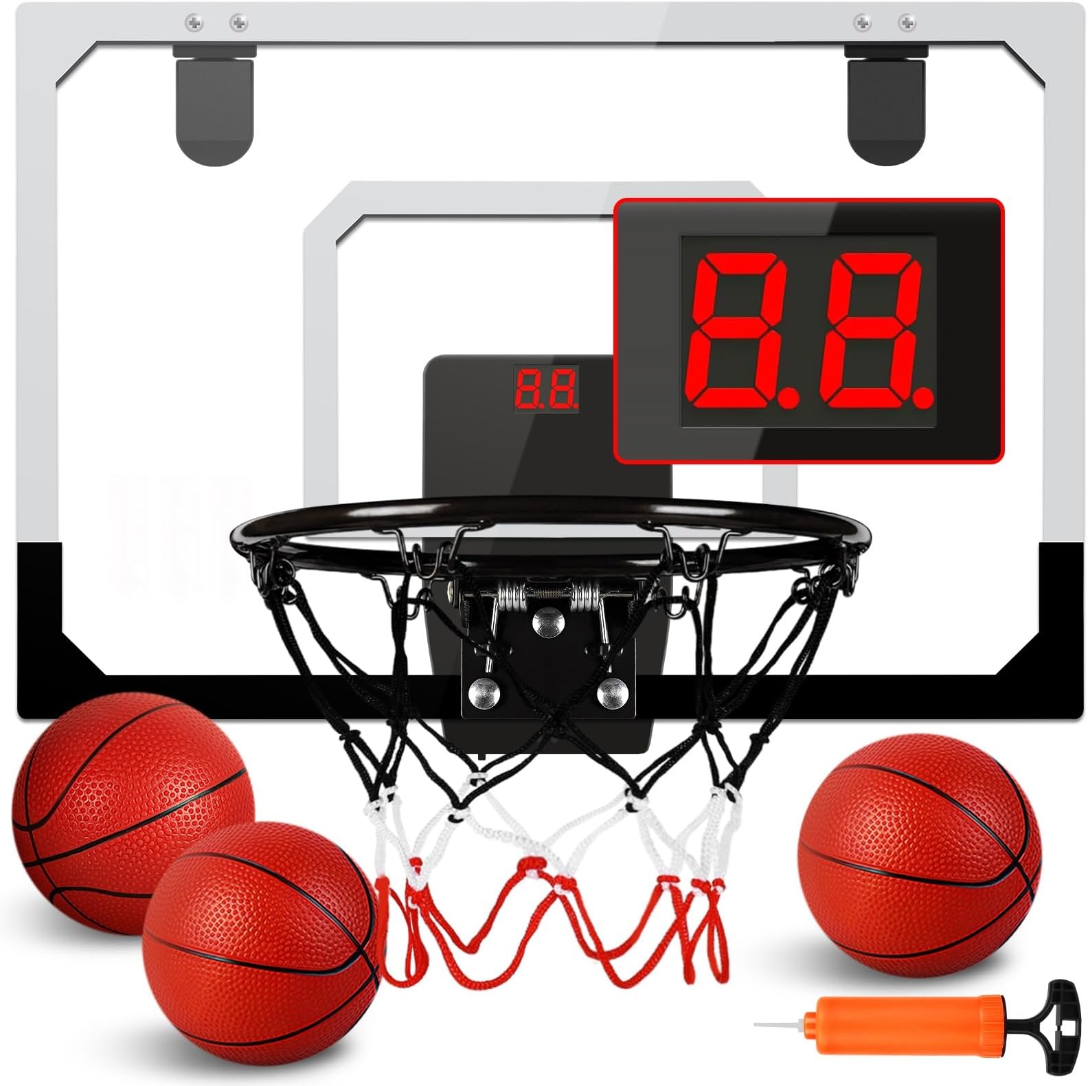 AOKESI Basketball Hoop Indoor/Outdoor, Mini Basketball Hoop Set with Electronic Scoreboard Air Pump & 3 Balls Over The Door Basketball Hoop Sports Game Basketball Toys for Kids & Adults