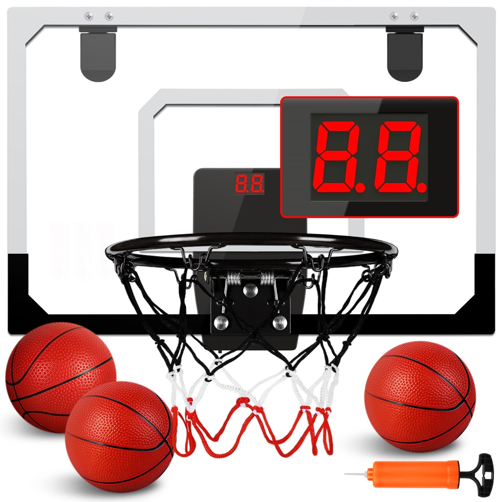 AOKESI Basketball Hoop Indoor/Outdoor, Mini Basketball Hoop Set with Electronic Scoreboard Air Pump & 3 Balls Over The Door Basketball Hoop Sports Game Basketball Toys for Kids & Adults