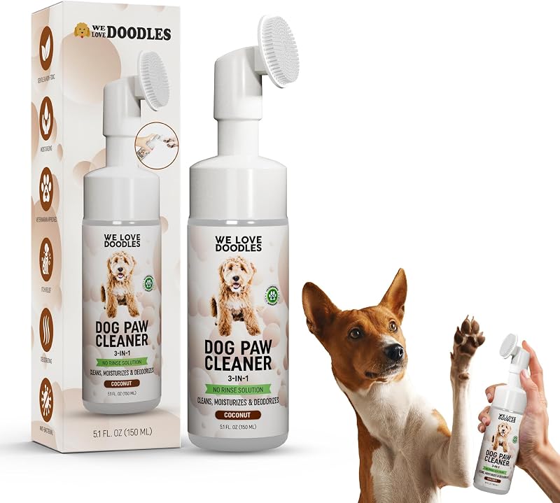 Limpador de Patas para Cães com Espuma sem Enxágue e Escova de Silicone 3 em 1, Aroma de Coco, 148 mL