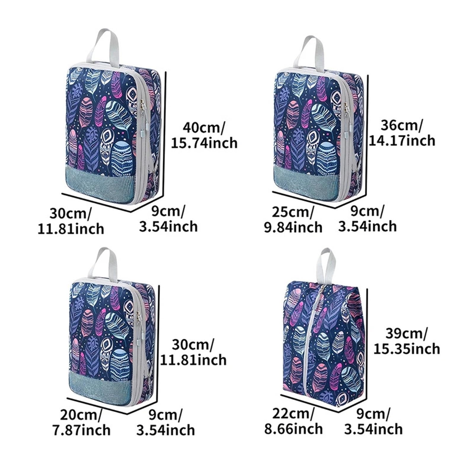 Set Organizer Per Valigia Set di 4 borse portaoggetti a compressione, cubi di imballaggio pieghevoli di grande capacità, lavabili, espandibili(Color 04)