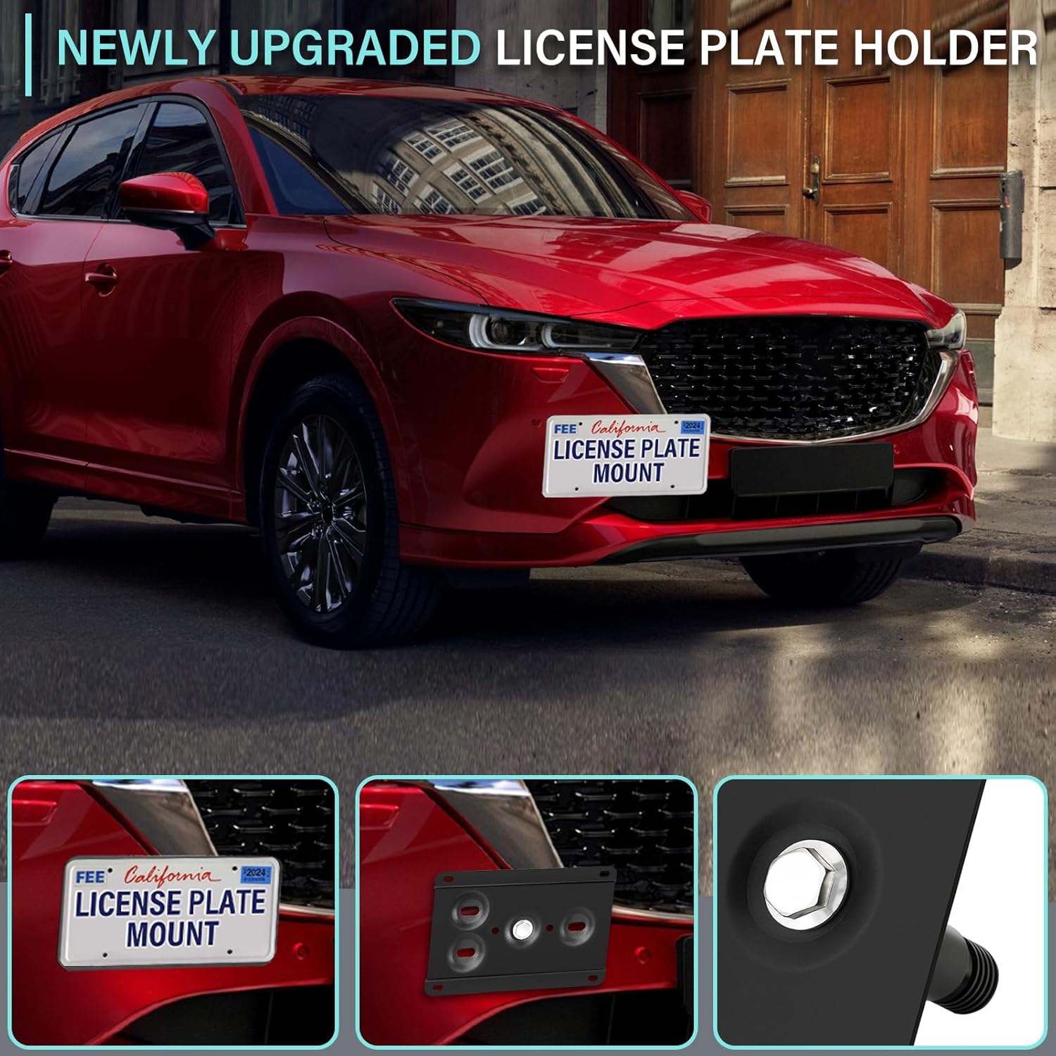 No Drill Front License Plate Mount Compatible with 2014-up Mazda3 / 6, 2013-up Mazda CX-5, 2016-up MX-5, 2003-2007 RX-8, Anti-Theft License Plate Bracket Holder Front Tow Hook Frame