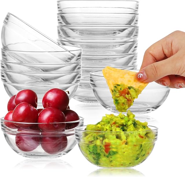 3.5inch Glass Mixing Bowls 12Pack, Clear Stackable 9cm Small | Glass Bowls Ideal for Kitchen Baking & Prepping, Salad Fruits Snack Nut Storage, Dessert, Ice Cream