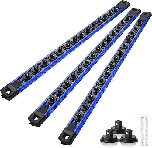 Miniatura 11 de Juego de organizador de enchufes magnéticos, 3 piezas de 1/2 pulgada 3/8 pulgadas 1/4 pulgadas de aleación de aluminio con 40 clips extraíbles Negro