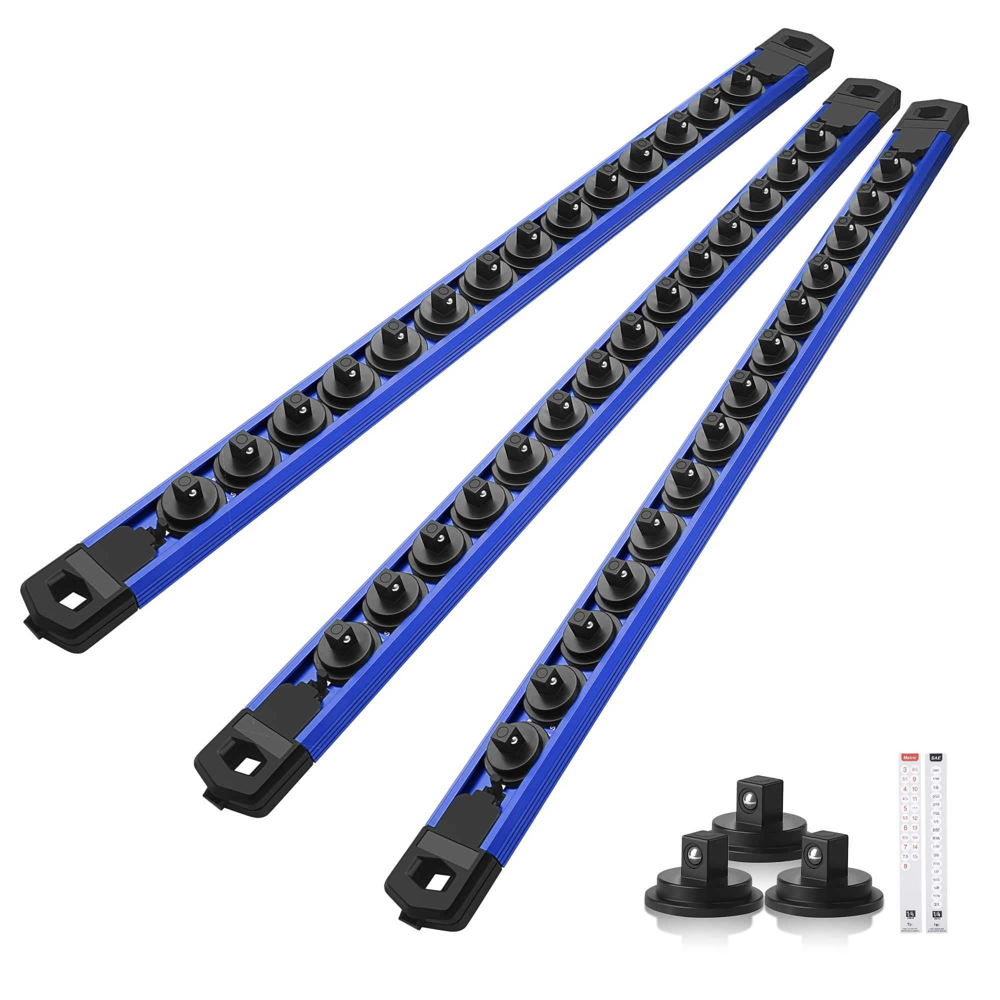 Reniteco Magnetic Socket Organizer Set, 3-Pack 1/4” Socket Rails