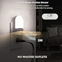 Vista 5 de L LOHAS LED Luz nocturna con sensor de movimiento, paquete de 2, luz nocturna activada por movimiento, luces nocturnas enchufables a la pared, 3CCT