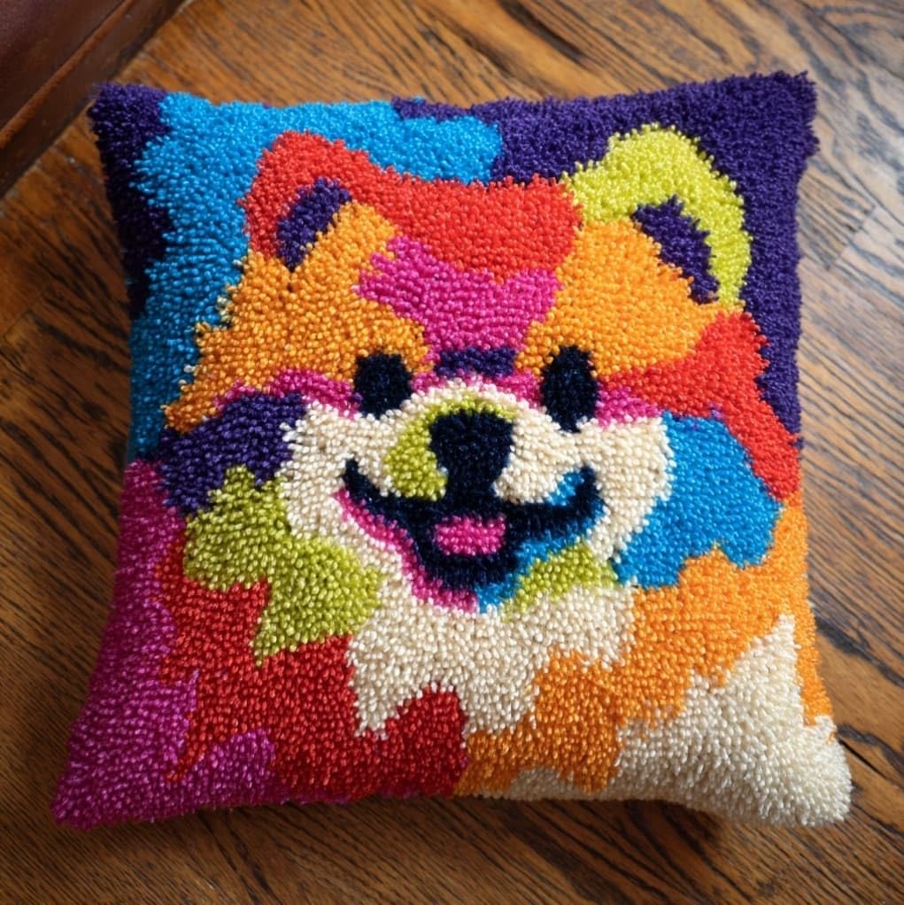 Henypt 43x43cm Latch Hook Pillow Kit,Pomeranian Dogs