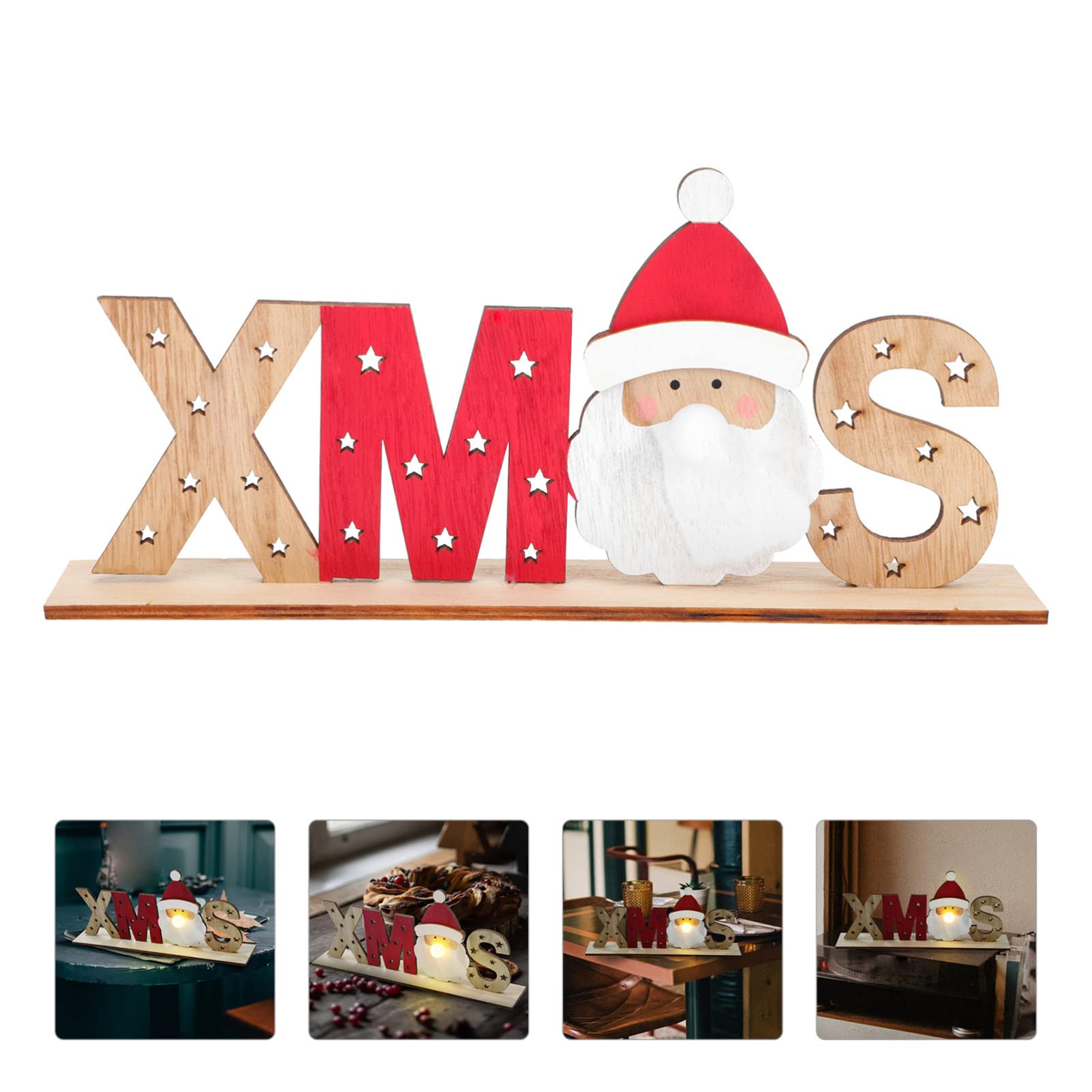 Ciieeo 3 Piezas Adornos decoración Signos rústicos de Navidad centros de Mesa de Navidad lámparas de Mesa emblemas Adorno de Escritorio Brillante Adorno navideño de Madera