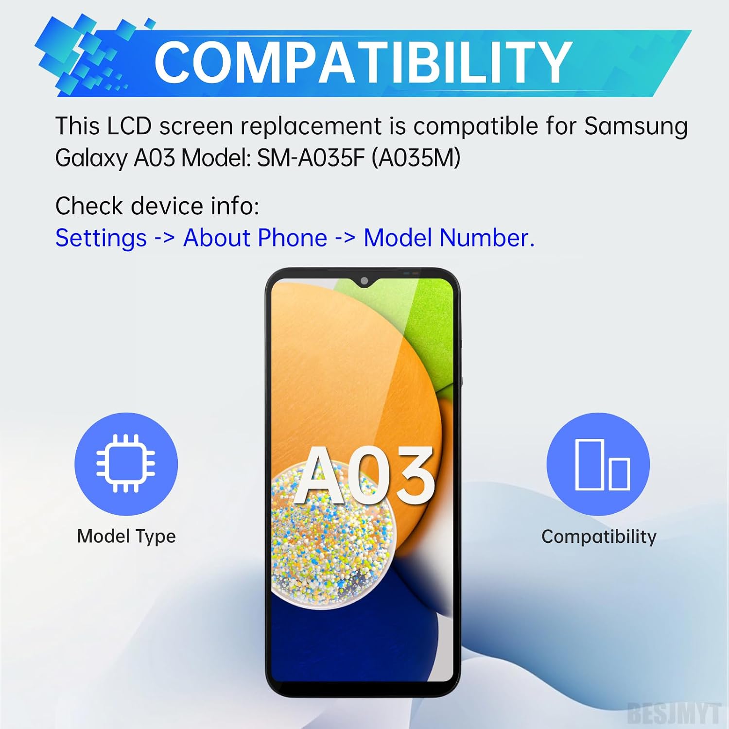 for Samsung Galaxy A03 Screen Replacement with Frame LCD Display Touch Digitizer Full Assembly Fix Glass with Repair Tools Kit SM-A035F (A035F A035M)