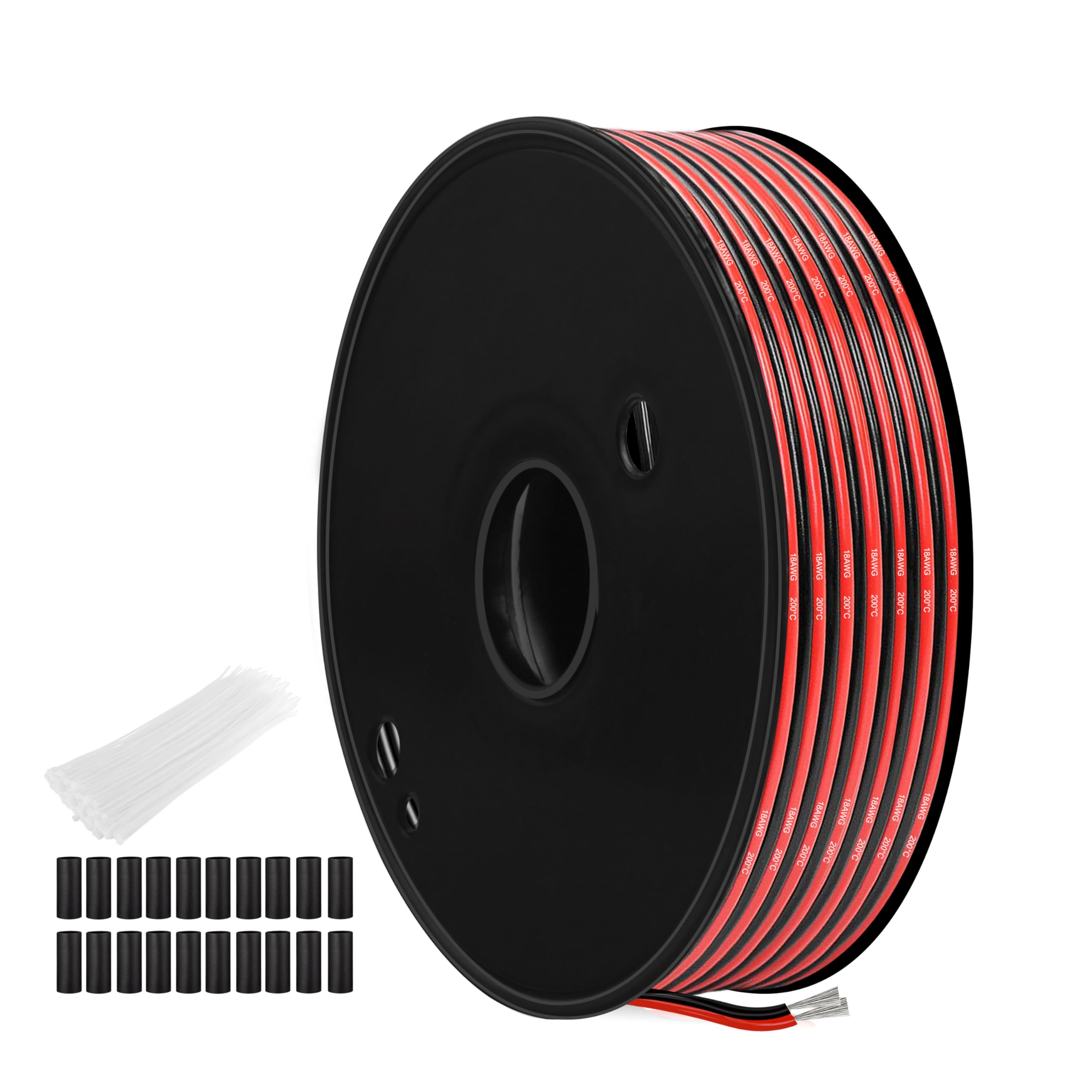 0,82 mm² (18 AWG) Czerwony i czarny kabel silikonowy (zewnętrzny: 2,3 mm x 4,6 mm), 25 m, wąż wysokotemperaturowy, cynowana miedź do taśm LED, zastosowania 12 V/24 V DC, projekty elektryczne i
