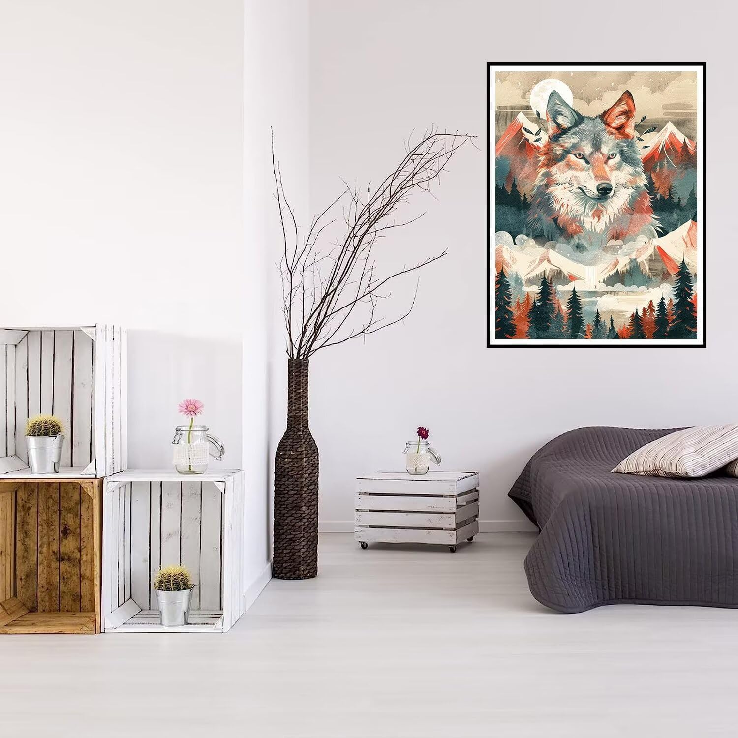 ダイヤモンドアート狼 ダイヤモンド刺繍 全面貼り付けタイプ ダイヤモンドペインティング 松 ダイヤモンド アート ダイアモンド四角い