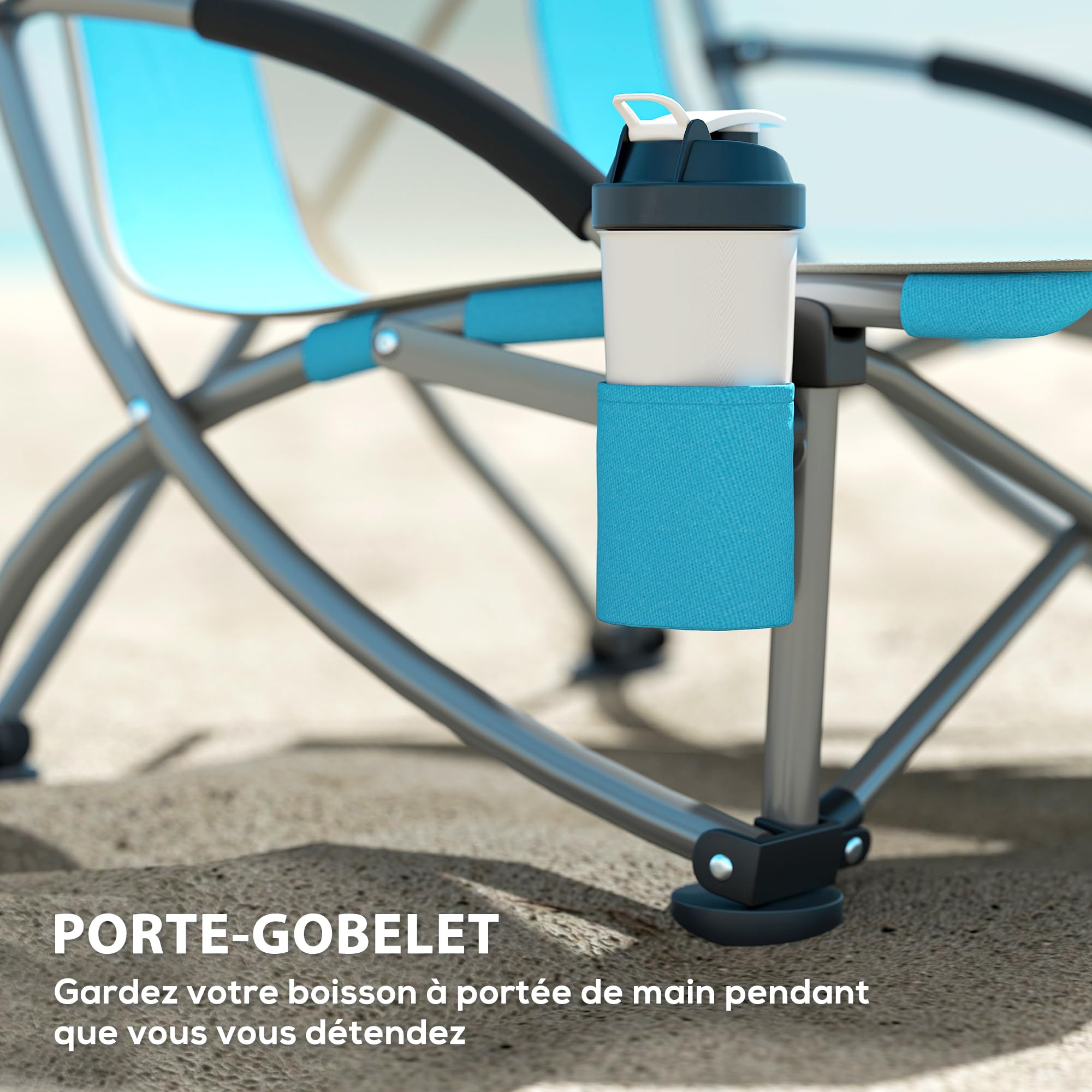 Outsunny Lot de 2 Chaises de Plage Pliable Chaises Camping Bleu | Légère 2,7 kg, Dossier en Maille, Sac de Transport, Porte-Gobelet, Jardin, Pique-Nique, Festival, Voyage