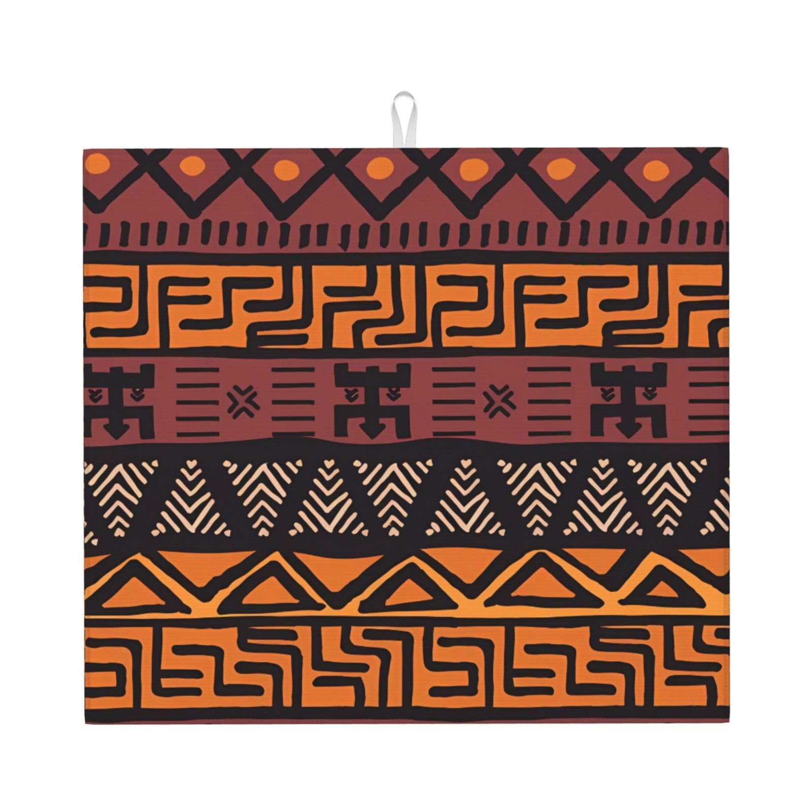 WHJSSF African Mud Cloth Tribal Prints Kitchen Drying Mat – Absorbent Dish Throw for Countertops, Quick-Dry Non-Slip Layer with Stylish Prints, Ideal Housewarming Gift