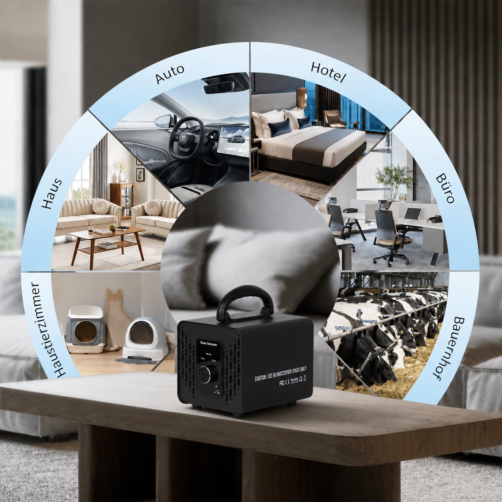Ozongenerator 120,000mg/h, Smart Ozongerät mit 2 Modi CYCLE & TIMER, Ozon Luftreiniger mit verzögerter Startfunktion & 120 Min Timer, O3 Ozonisator für Wohnung Auto Haustier- und Küchengerüche
