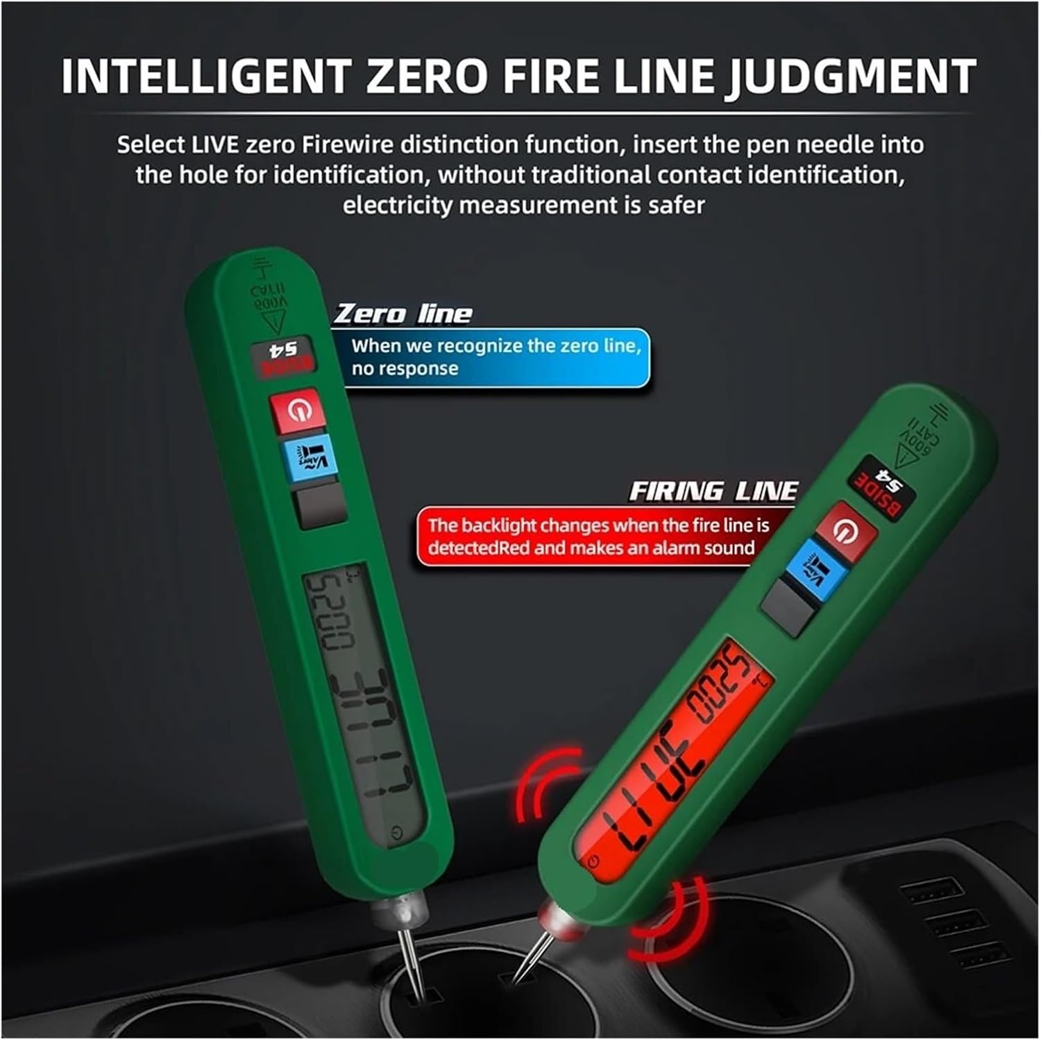 YPMart S4-LCD distinguishing between zero and firing lines in an electrical outlet