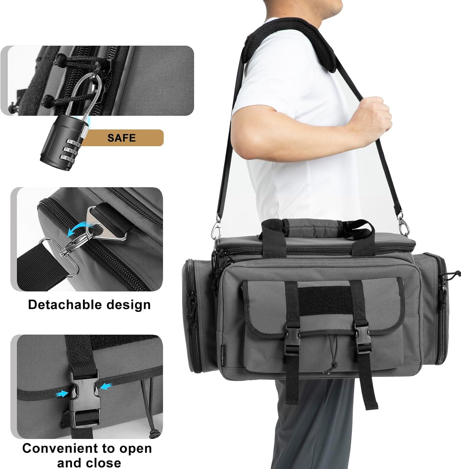 PROFOCUS Large Range Bag -Tactical 4+ Pistol Case with Lockable Zippers for Shooting Range Outdoor Hunting Revolver Bag Gun Carrying Case for pistol(GREY)