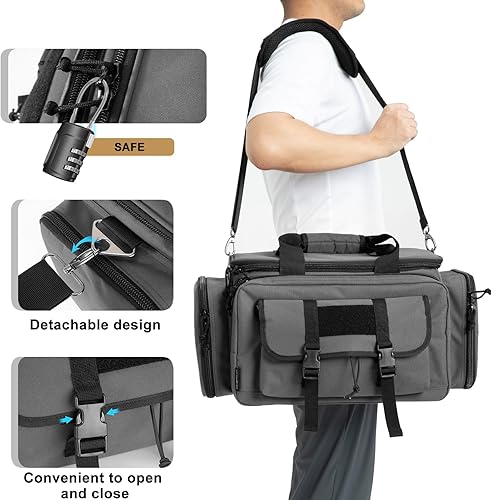 Miniatura 7 de Bolsa de gran alcance bolsa táctica para 4 pistolas y funda de tiro con cremalleras bloqueables para campo de tiro al aire libre, caza al aire