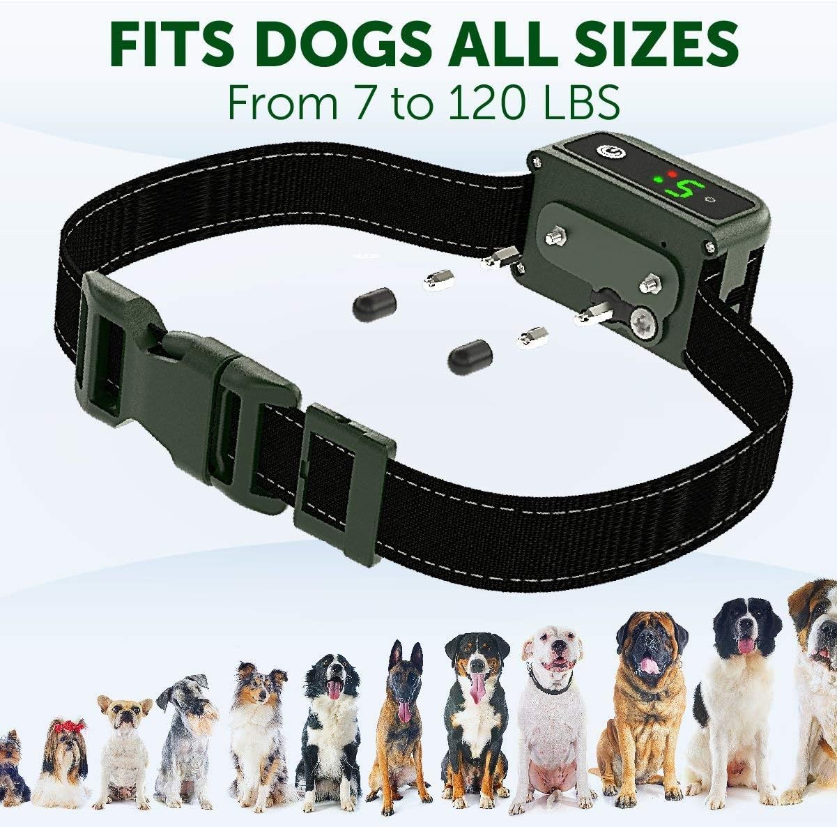 UPGRADED Q6 Rechargeable Bark Collar - Smart Barking Detection Module w/Triple Stop Anti-False Modes: Beep/Vibration/Shock for Small, Medium, Large Dogs & Breeds - IPx7 Waterproof (15-120 LBS)