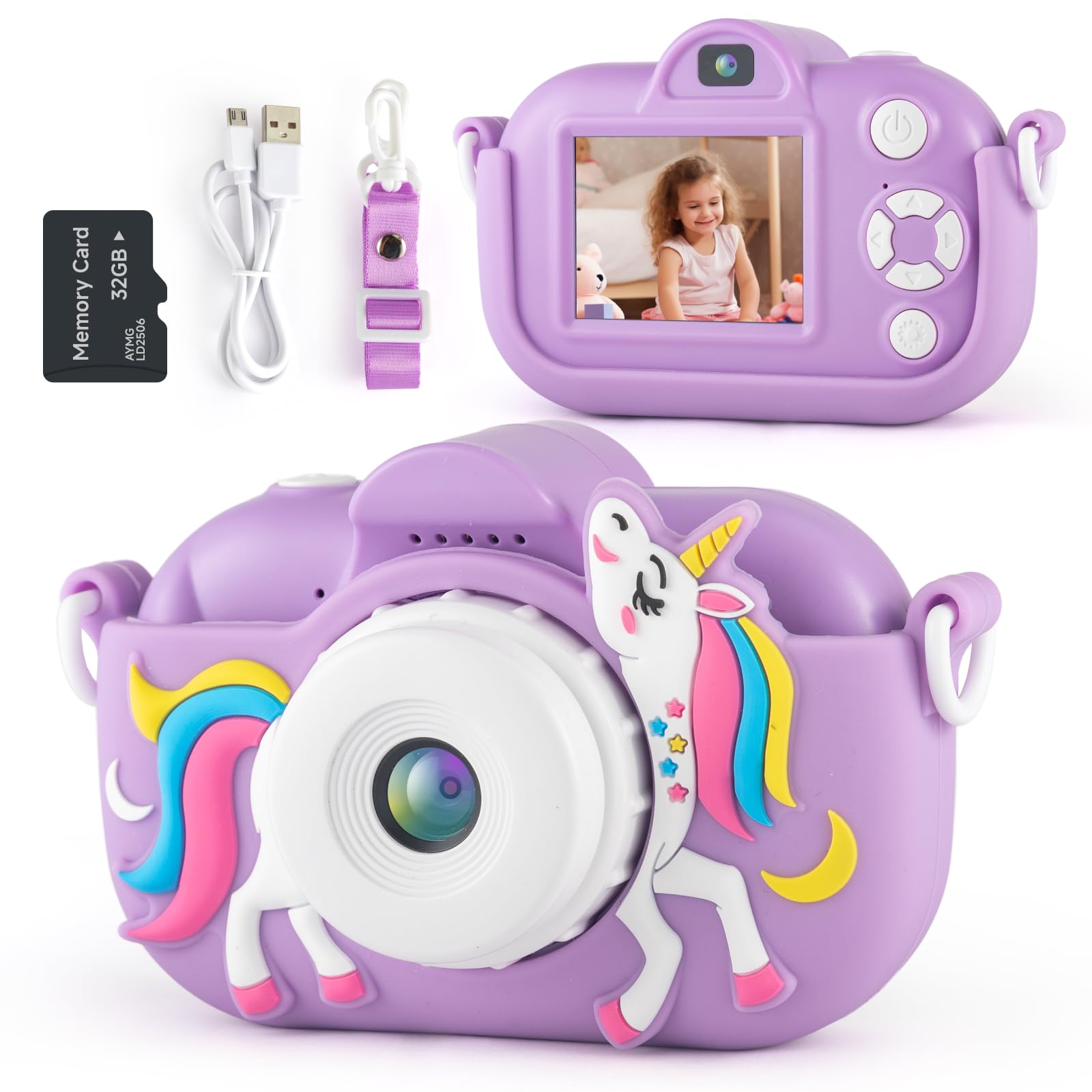 Kids Camera for Girls 3-5 Years Old, Kids Digital Camera with Silicone Cover, 48MP/1080P Video Recording Selfie Camera for Kids Christmas Birthday Gifts for Age 4-8 Girls Toys