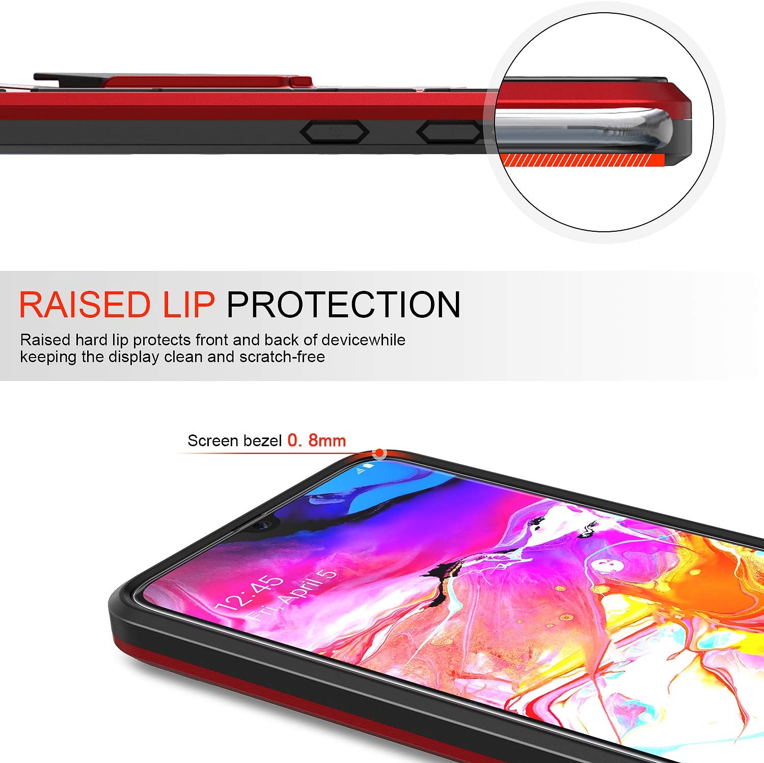 LeYi Compatible with Samsung A50 Case, Samsung Galaxy A50 Case with 2 Screen Protector, Shockproof [Military-Grade] Heavy Duty Protective Case Cover with Kickstand for Galaxy A50/A30S/A50S Red