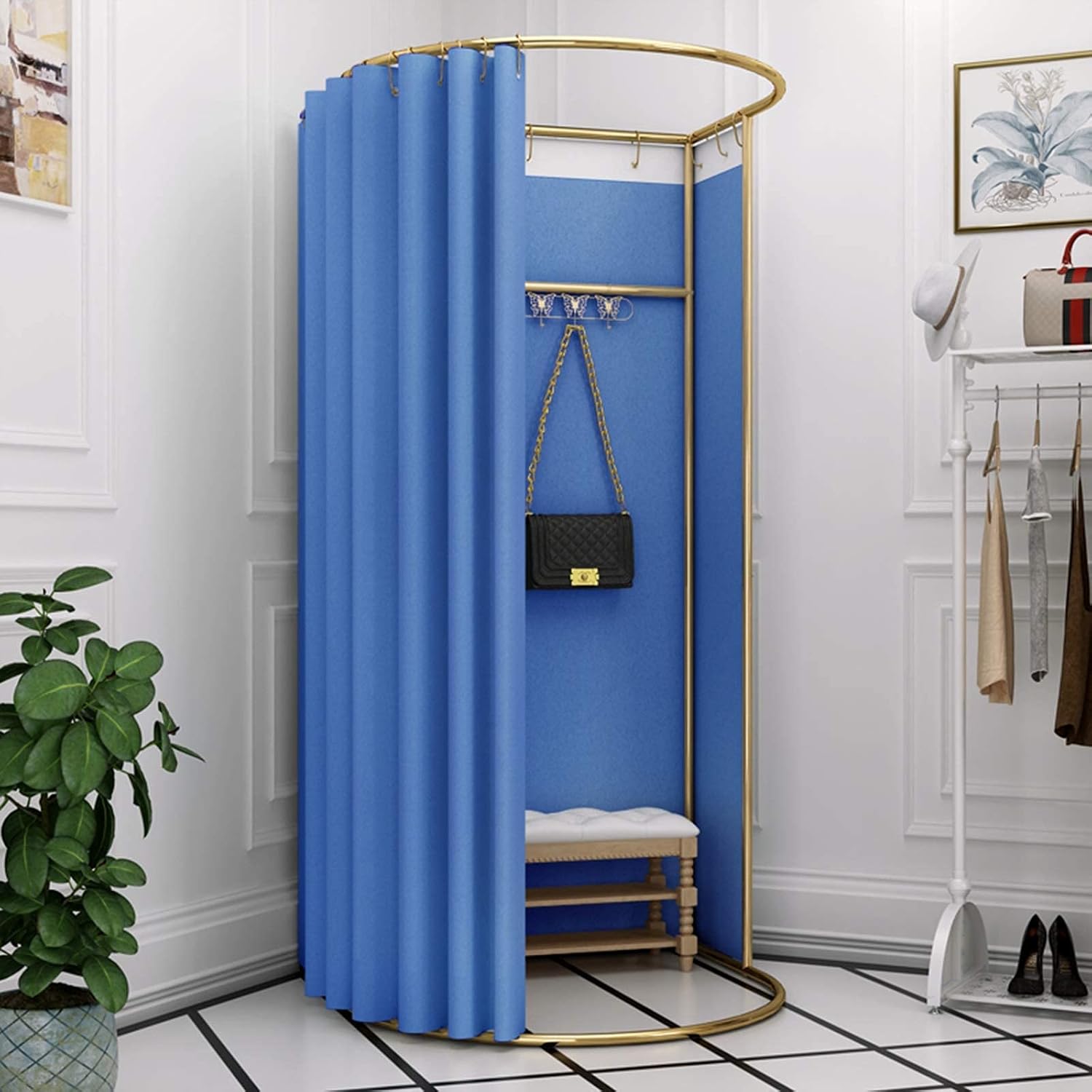 Temporary Fitting Room in Shopping Mall Orbital Clothing Store Landing Locker Room Dressing Room Curtain Kit and Metal Frame Foldable Simple Dressing Room (10 Colors Size: 80x200cm) (Blue 95x100x200cm