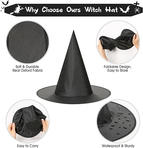 Miniatura 4 de Kit de decoración de Halloween de 75 piezas, sombreros de bruja de Halloween negros | Decoraciones de sombreros de bruja colgantes con telaraña y 18