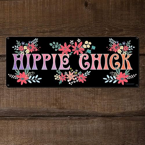 Miniatura 2 de Hippie Chick, cartel de aluminio de 5.75 x 15.5 pulgadas, decoración de pared con citas hippie de la era de los años 60, Outtasight, Groovy, Hippy,
