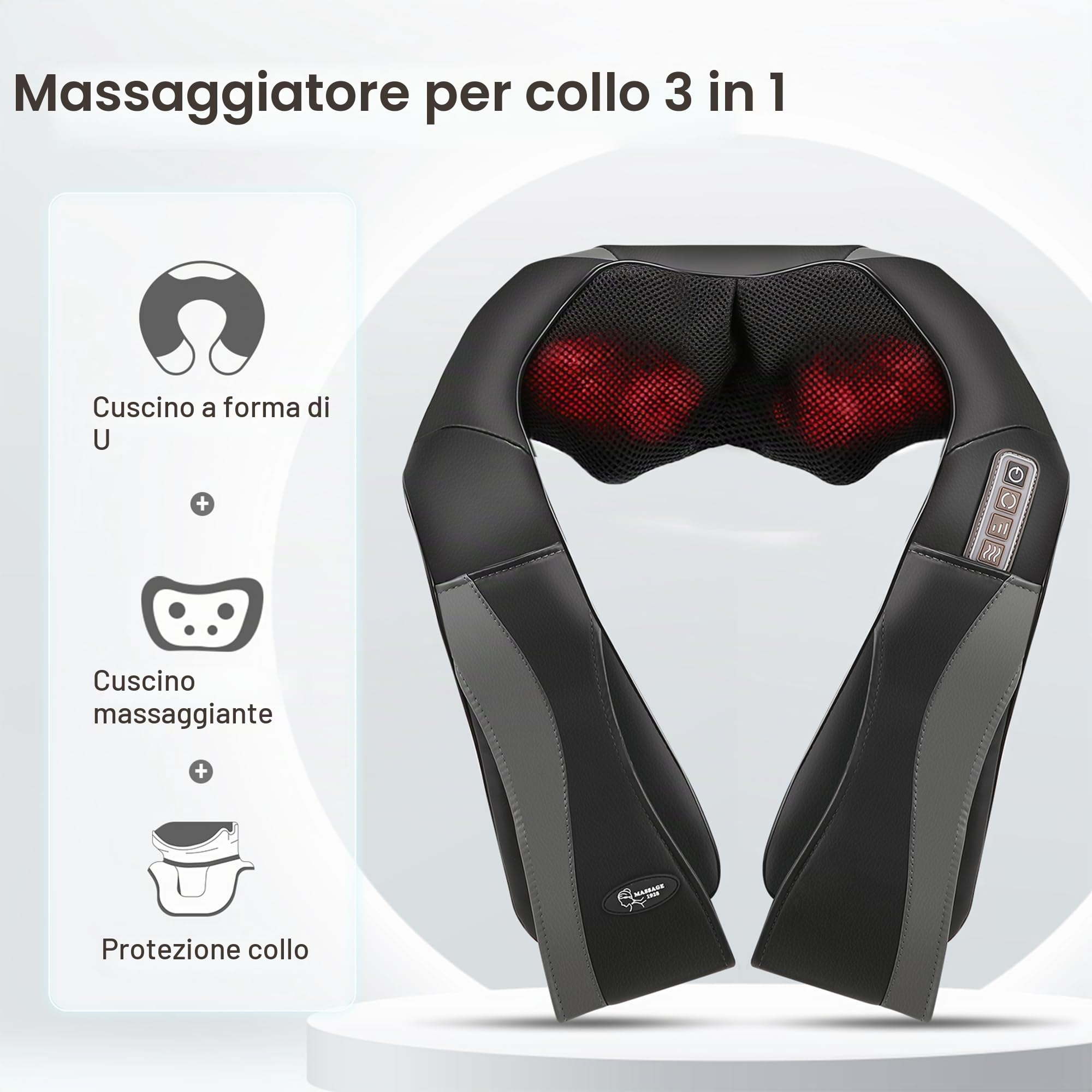 Massaggiatore per il Collo con Funzione di Calore Massaggiatore Elettrico per Spalle Shiatsu Massaggiatore per Impastare Elettrico 3D per Schiena, Wist, Gambe, Piedi, Casa e Ufficio