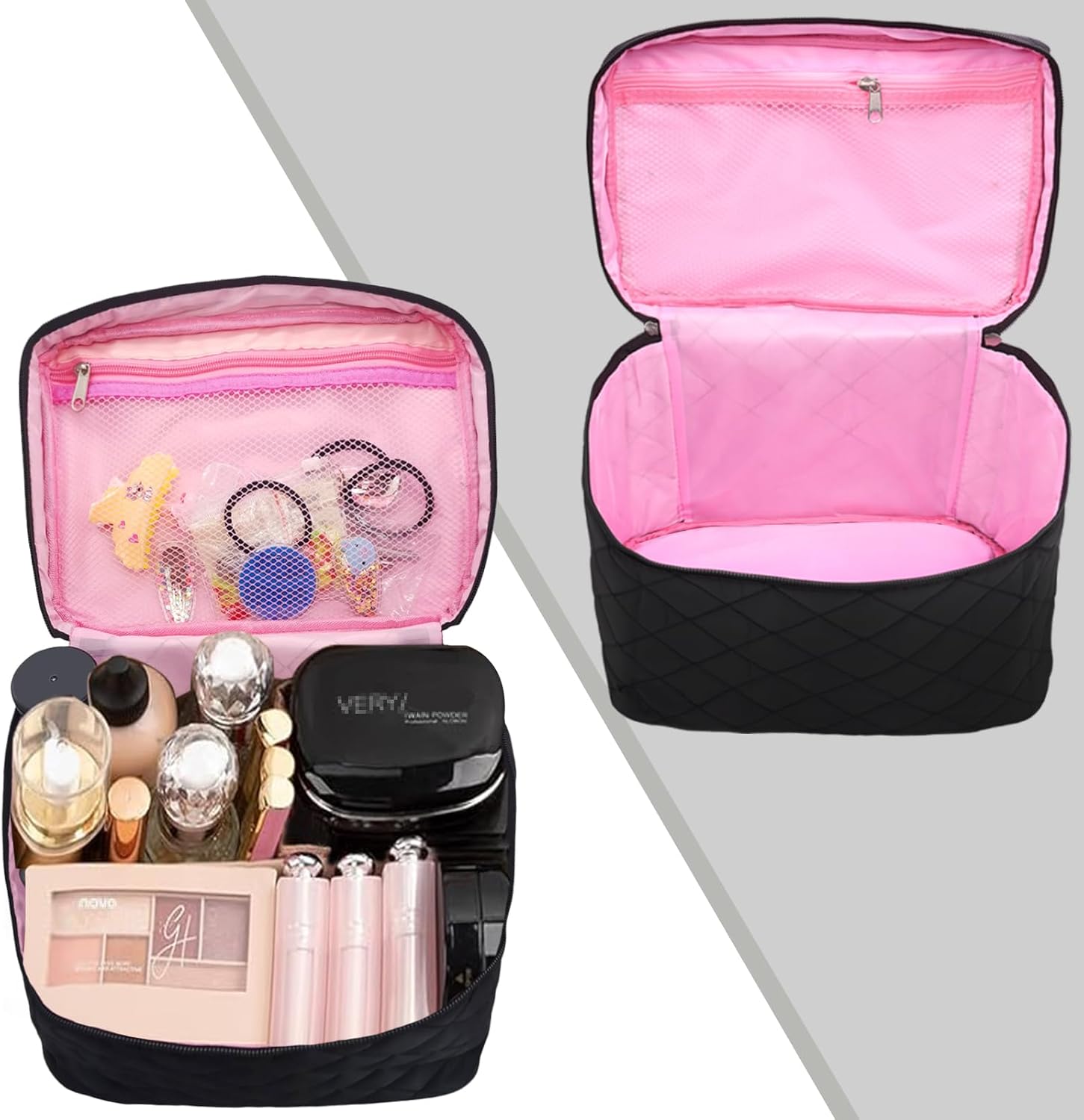 Makeup Bag Cosmetic Travel Bag Large Make Up Bag with Handle Zipper Makeup case Waterproof Cosmetic Pouch for Purse Makeup Brush Bags for Women Girls-Black - Image 3