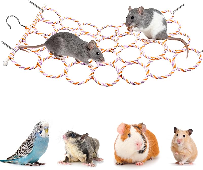 Rede de Escalada para Pequenos Animais com Corda de Algodão e Ganchos Jevnd – 75 x 37 cm