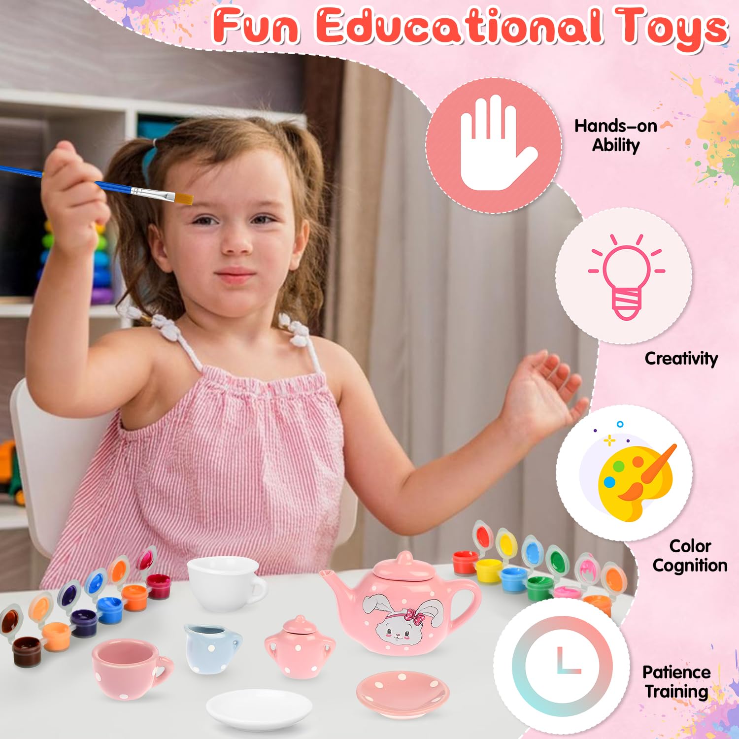 BITOYO Keramik Tassen Bemalen Set Für Kinder - DIY Teetasse Mit Diamantstickern