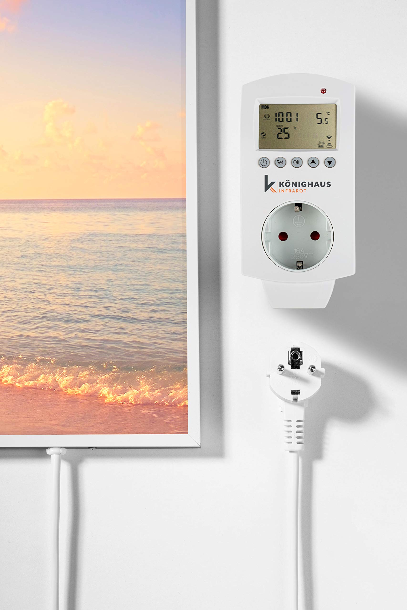 Könighaus Bildheizung 1000 Watt Smart Thermostat 14-26 m² HD-Qualität Palme Meer TÜV SÜD 5 Jahre Garantie