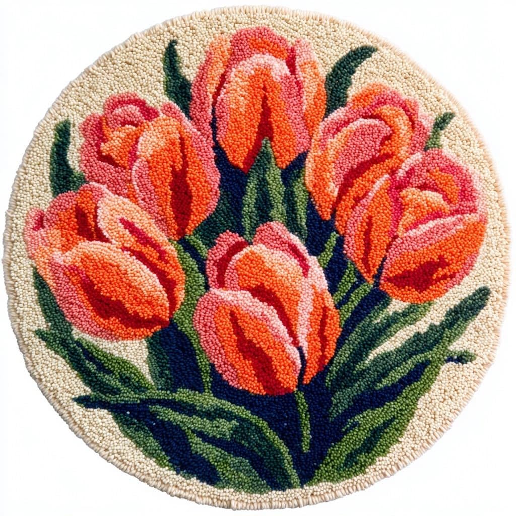 AMBATTERY Round DIY Latch Hook Rug Kits,Tulip Flowers