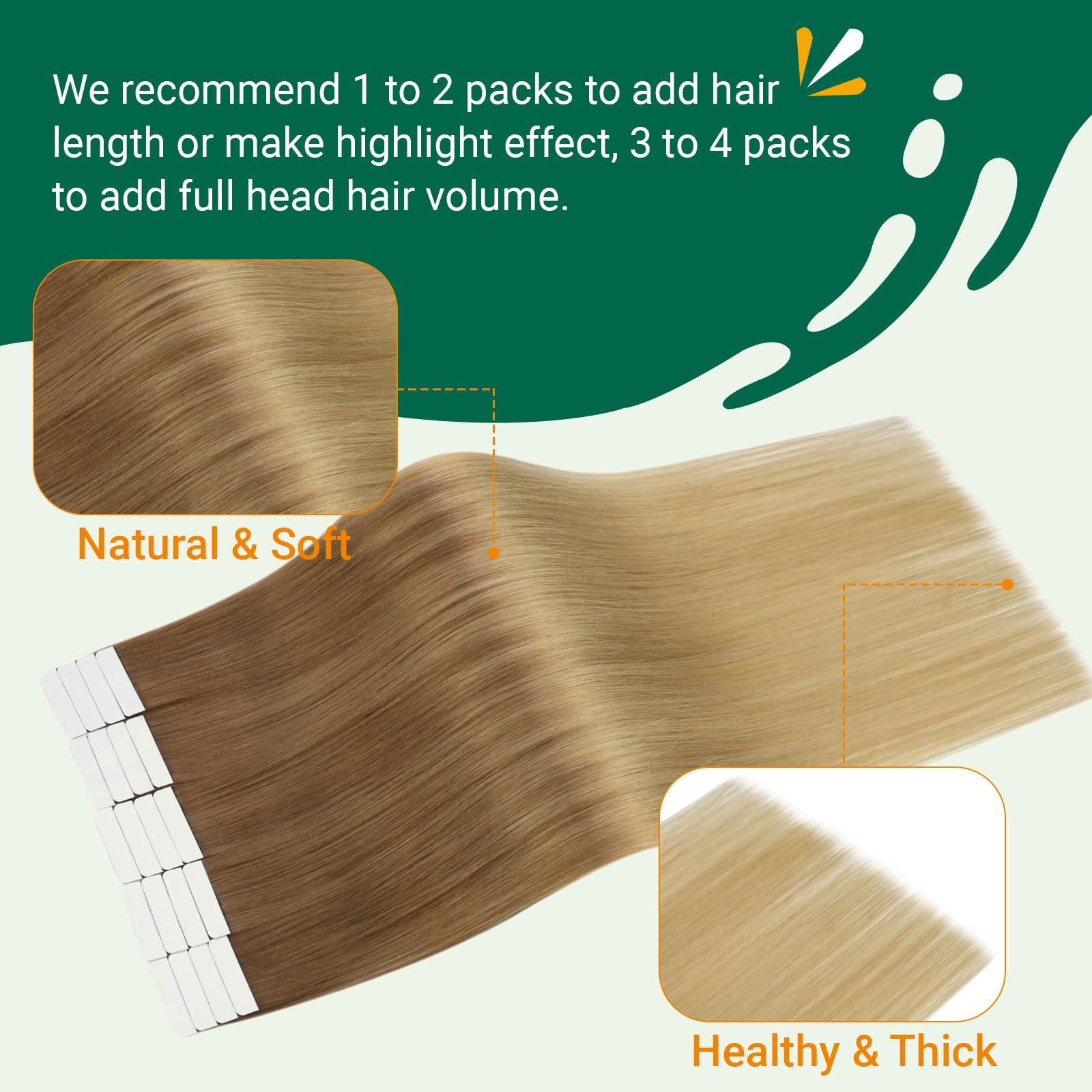 Easyouth Ombre Tape in Hair Extensions Human Hair Invisible Tape in Human Hair Extensions Brown to Golden Blonde Human Hair Extensions Tapes in for Natural Look 12 Inch 30g 20Pcs #10/14 - Image 4