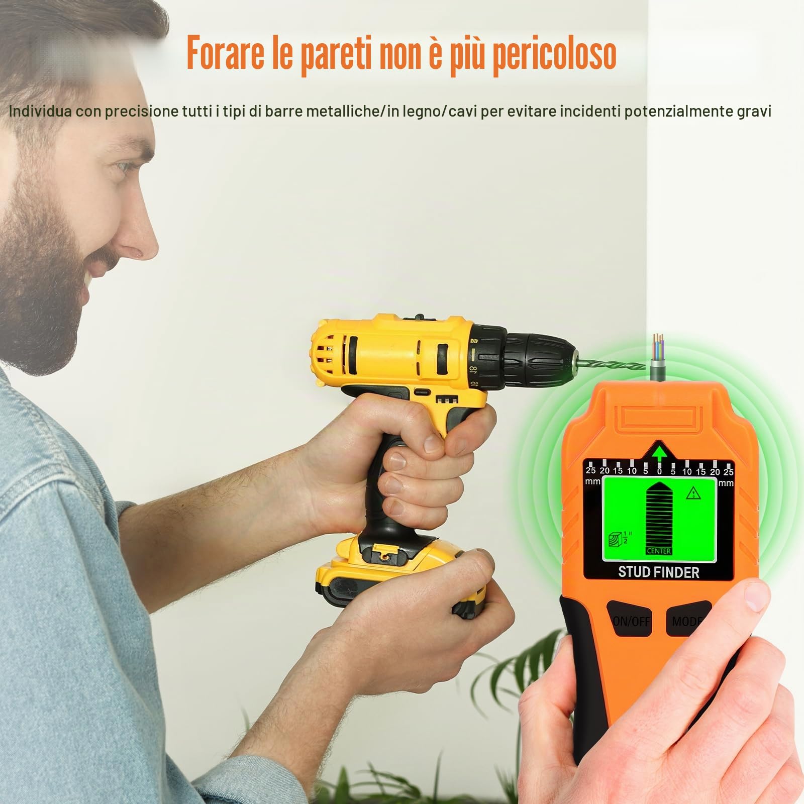 Rilevatore tubi e cavi elettrici 6-in-1 con Display LCD e Avviso Sonoro, Scanner da Parete di Alta Precisione per Metallo e Fili