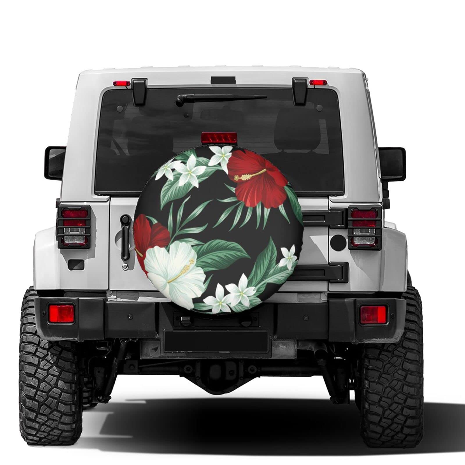 Foruidea Tropical Hawaiian Vintage Flower Red Hibiscus Spare Tire Cover Dust-Proof Wheel Tire Cover Fit Trailer, RV, SUV and Many Vehicle 17 Inch