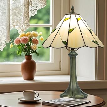 Tiffany Style Lamp,Stained Glass Table Lamp for Living Room,Bedside,Bedroom,Nightstand,12 Inch Small Vintage Lights Included E27 Bulb with Remote Control Umbrella Shaped White Willow Tree [Energy Class F]