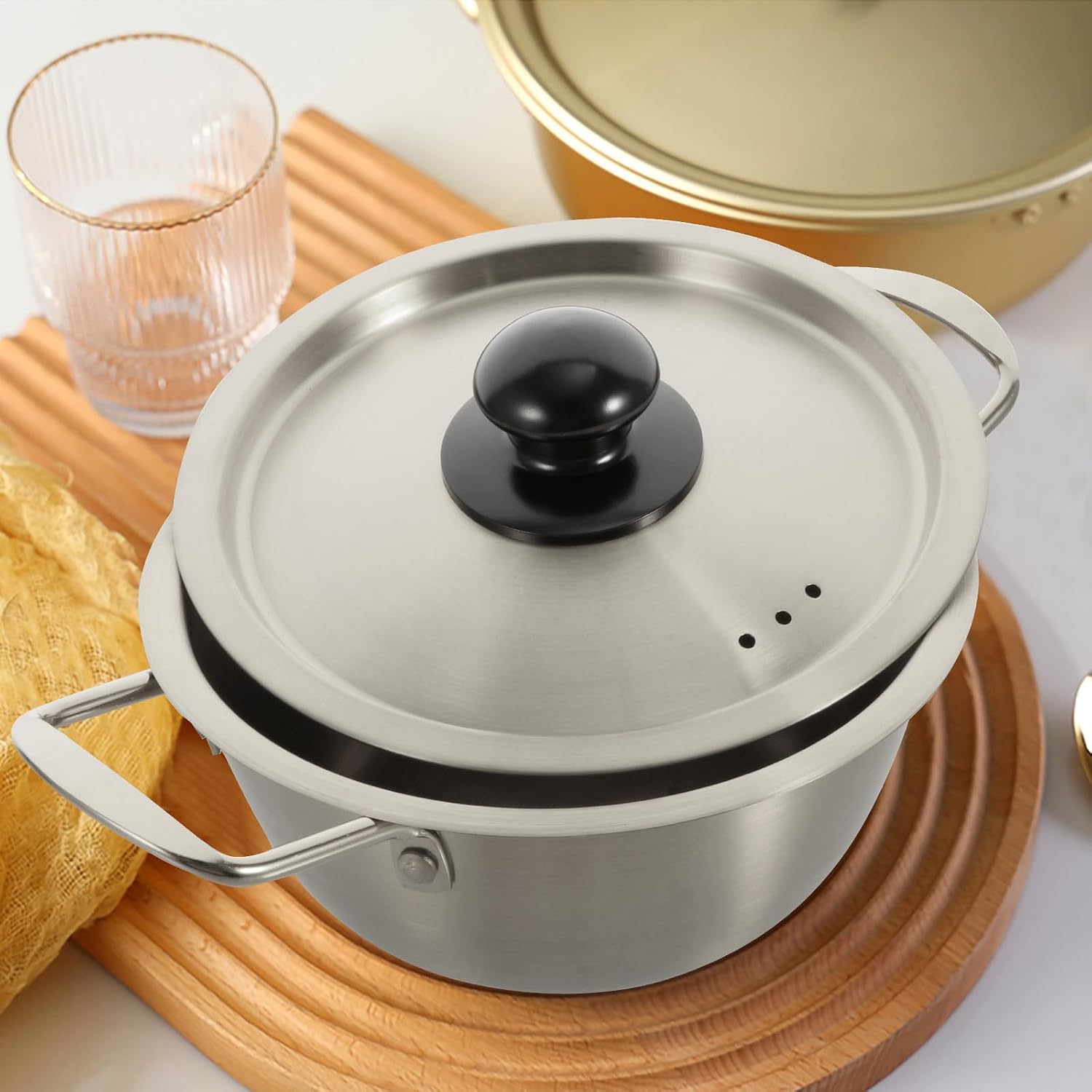 Stainless Steel Double Ear Cooking Pot for Soup, Milk, Noodles