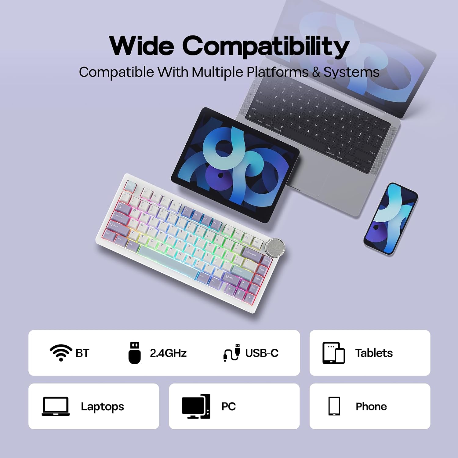 EPOMAKER AJAZZ AK820 V2 Tri-Mode Mechanical Gaming Keyboard, Big Knob image 4