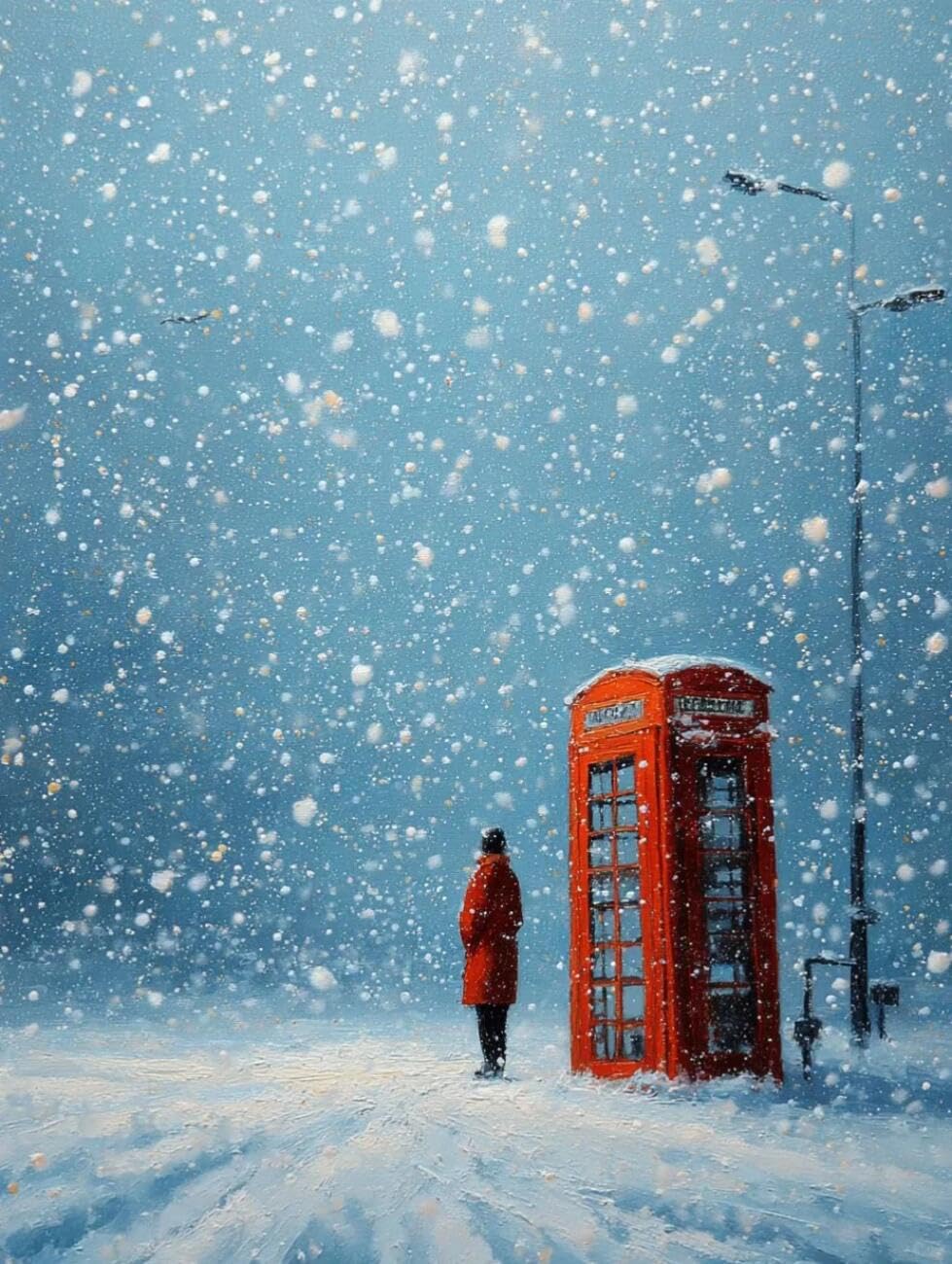 Henypt Cross Stitch Kits for Adults Telephone Booth in the Snow Landscape DIY Embroidery Kit for Beginners The Elderly with Accessories Home Wall Decoration 14CT 50x70cm