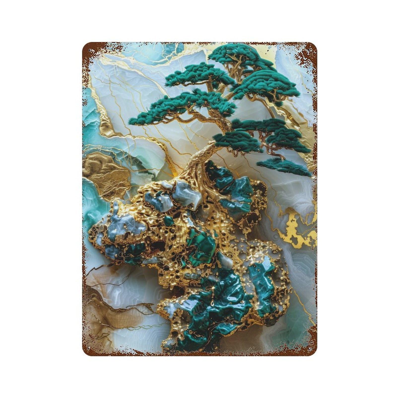 Abstract Bonsai Tree 15.7"x11.8" Aged Metal Wall Plaque, Novelty Wall Decor for Shed, Workshop And Garage Wall Decor