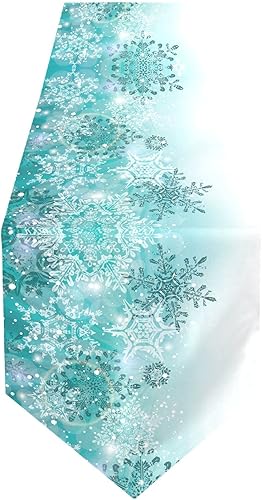 ALAZA Camino de mesa de Navidad de doble cara con copos de nieve de invierno, color verde azulado, turquesa, 14 x 108 pulgadas de largo, mantel para