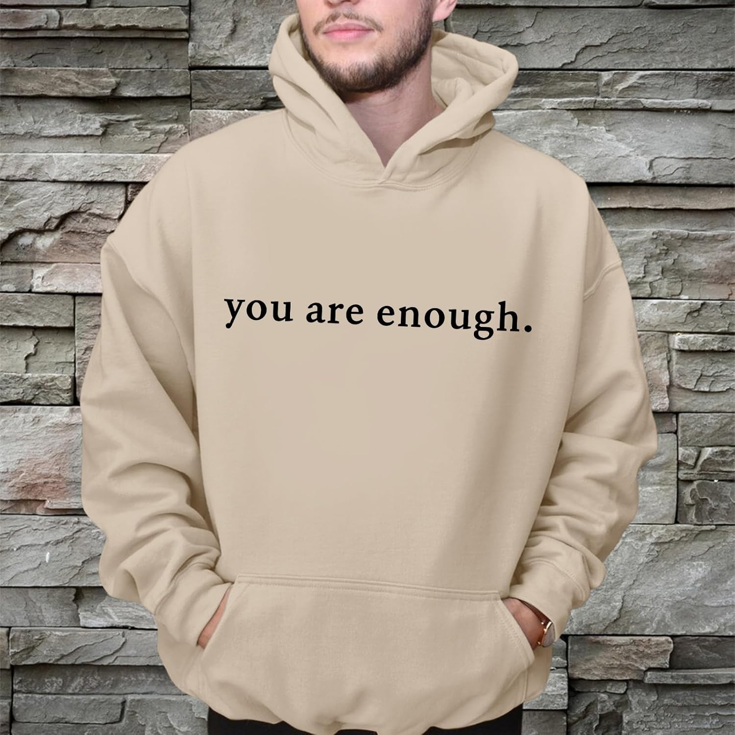 You Are Enough Dear Person Behind Me Hoodie for Men Inspirational Positive Letter Graphic Sweatshirt Pullover Tops - Image 2