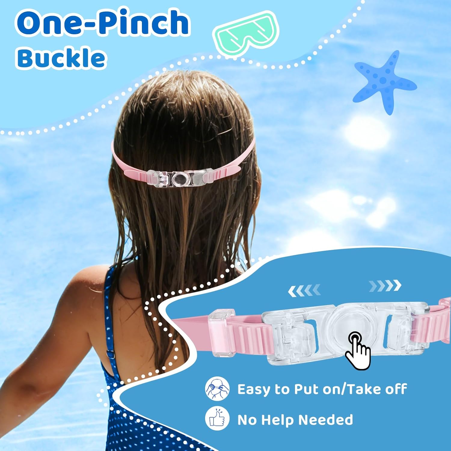 Vvinca 2 Pack Kids Swim Goggles with Nose Cover, Wide View Anti-Fog UV Protection Swimming Mask for Boys Girls Ages 3-14