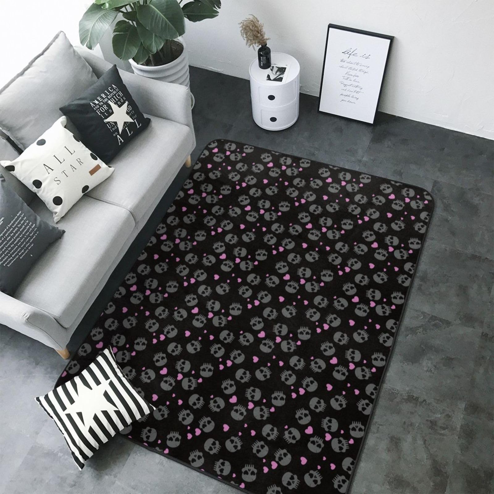 Tapis Cool Skull Love 203x147 cm antidérapant et lavable pour le salon et la chambre