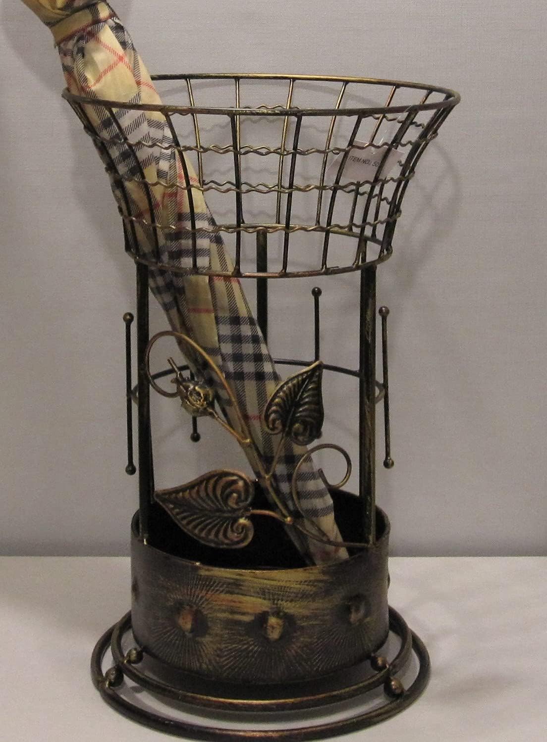 Antique Style Round Gold Bronze Brown Umbrella Stand Rack Free Standing for Canes - Walking Sticks