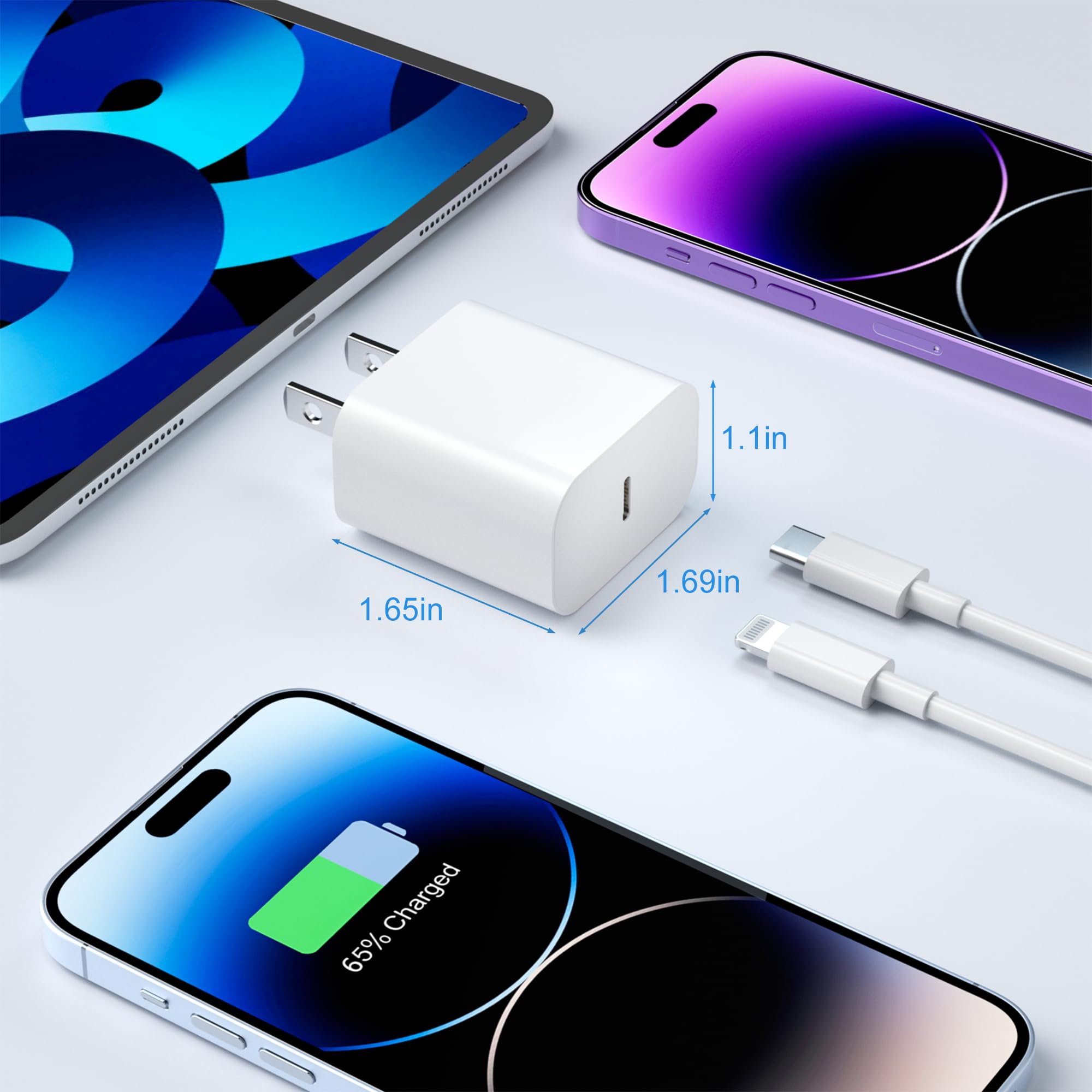 iPhone Charger Fast Charging【Apple MFi Certified】 3Pack USB-C Wall Charger Block with 6FT USB C to Lightning Cables for iPhone 14/14 Pro/14Pro Max/13/13 Pro/12/12 Pro/12 Pro Max/11/Xs Max/XR/X Type C — view 6